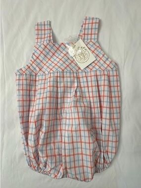 Plaid Bubble Romper in Red & Light Blue